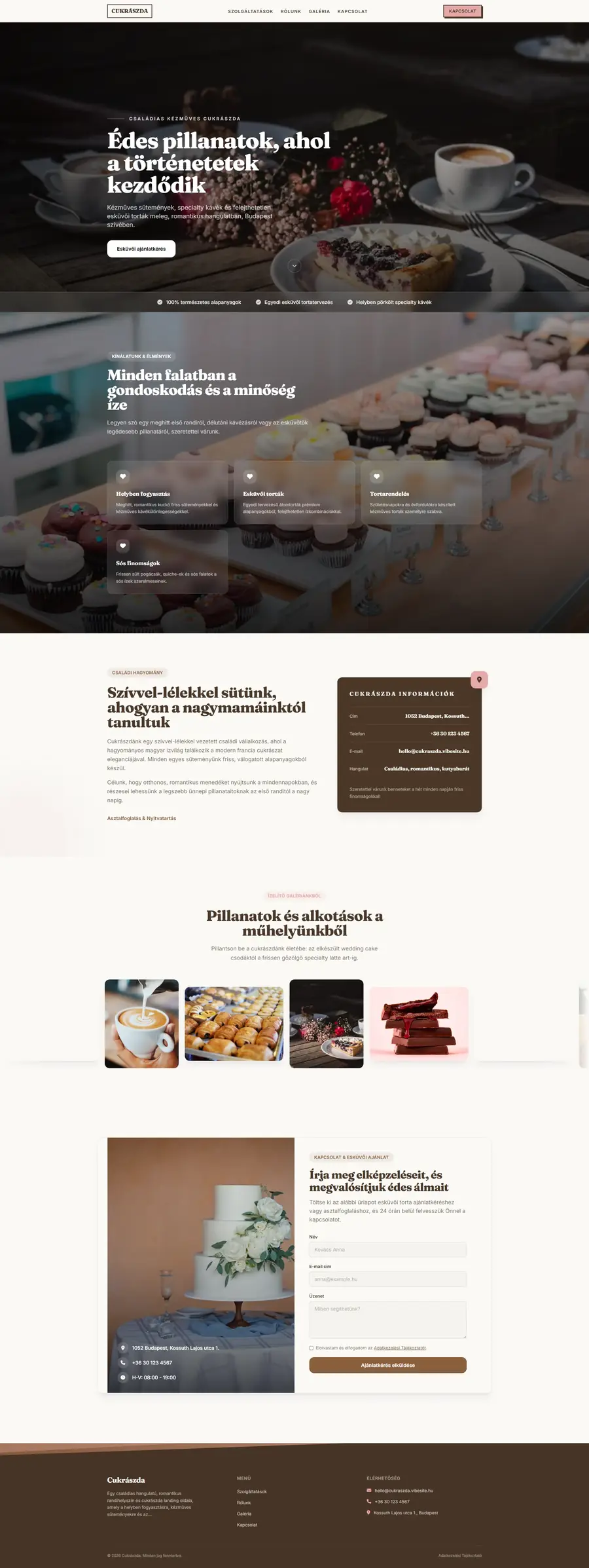 A cukrászda oldal, amit az AI készített