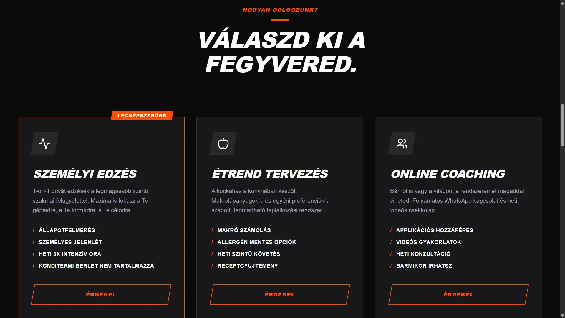Szolgáltatás Kártyák
